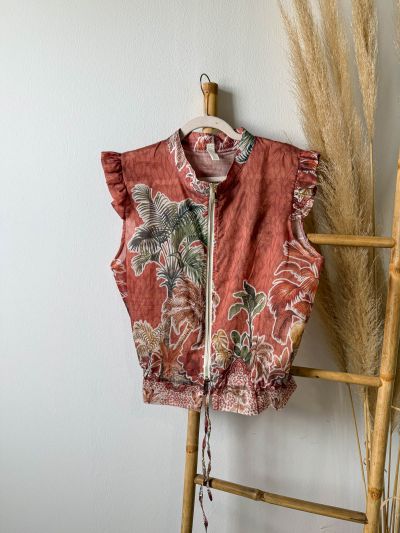 Bomber sin mangas teja estampado palmeras