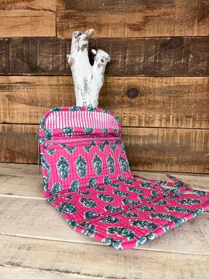 Neceser joyería acolchado fucsia estampado floral turquesa 2