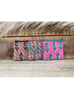 Monedero pequeño acolchado fucsia estampado floral turquesa 2