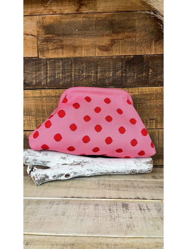 bolso cartera de mano rosa de lunares