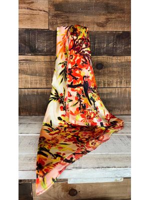 Pañuelo corto raso brillante estampado floral rojo 2