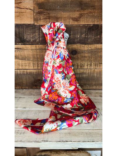 Pañuelo corto raso brillante estampado floral variado