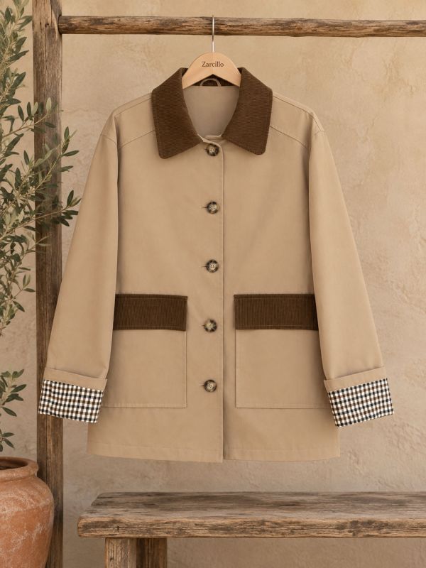 Parka camel, cuello y solapa de pana...