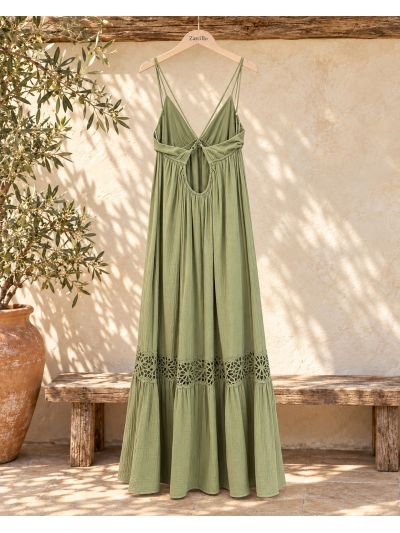 Vestido aguacate largo triángulo cruzado