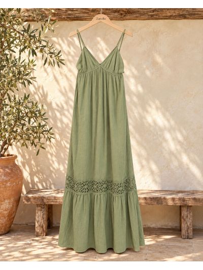 Vestido aguacate largo triángulo cruzado