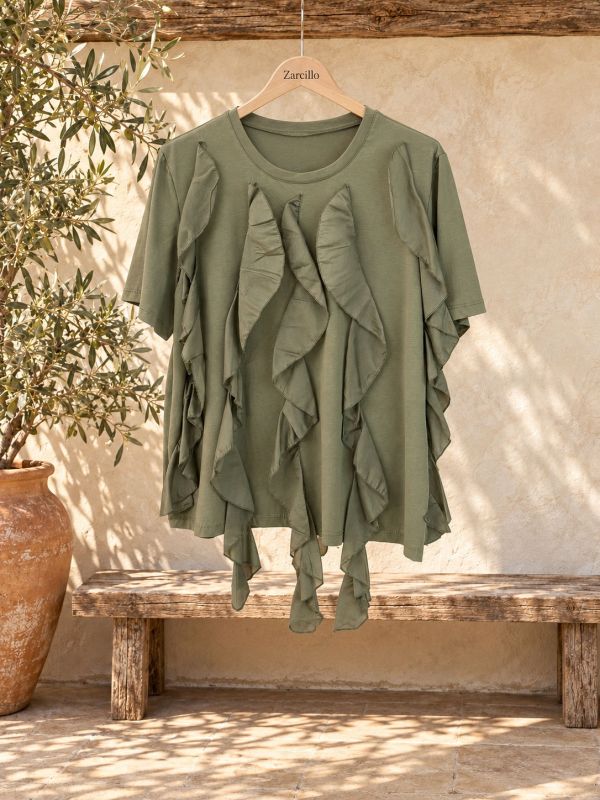 Camiseta verde botella chorreras raso...