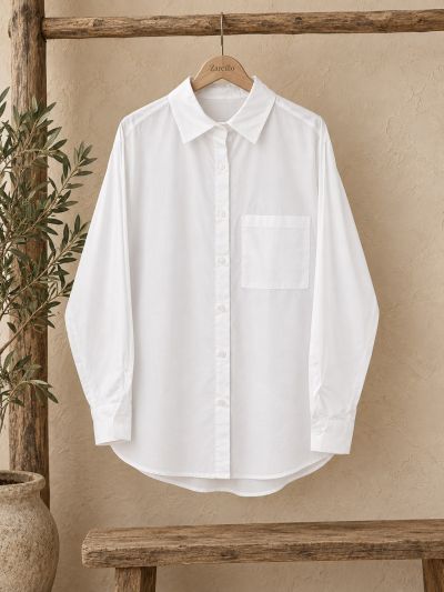 Camisa blanca bolsillo cuadrado
