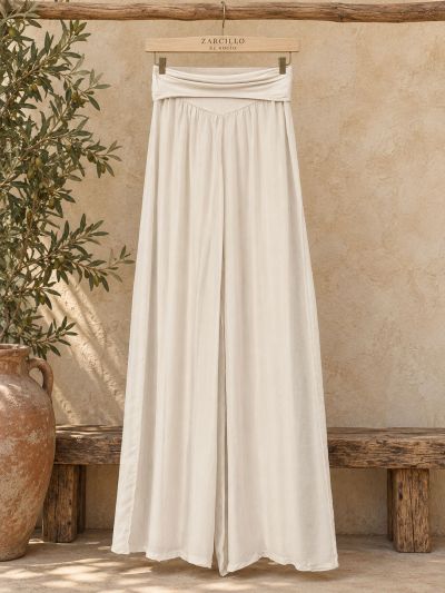 Pantalón de mujer seda, color beig, cintura elàstica.