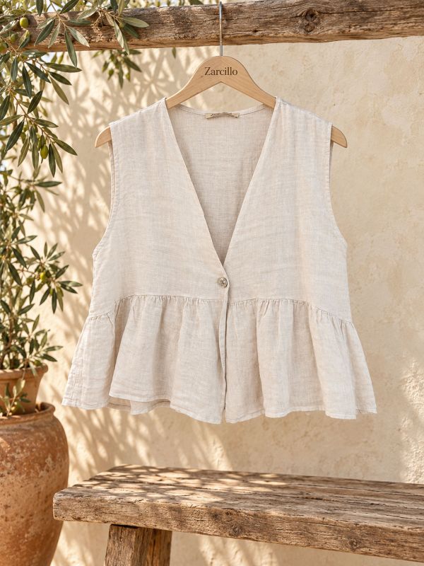 Blusa de gasa beige de volantes