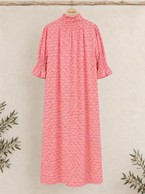 Vestido camisero cuello nido abeja rosa 2