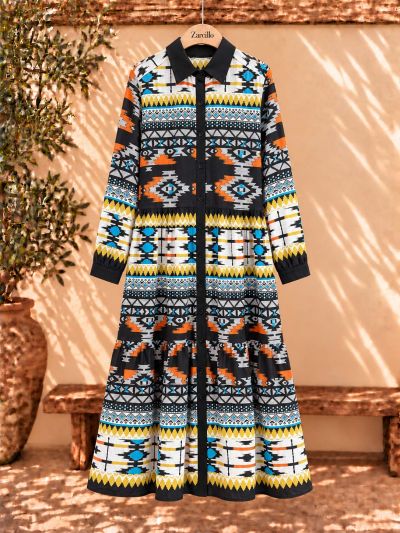 Vestido camisero étnico negro