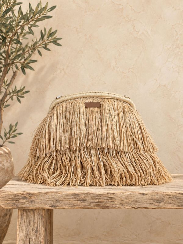 Bolso rafia de mano color natural con...