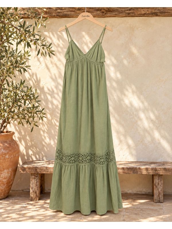 Vestido aguacate largo triángulo cruzado