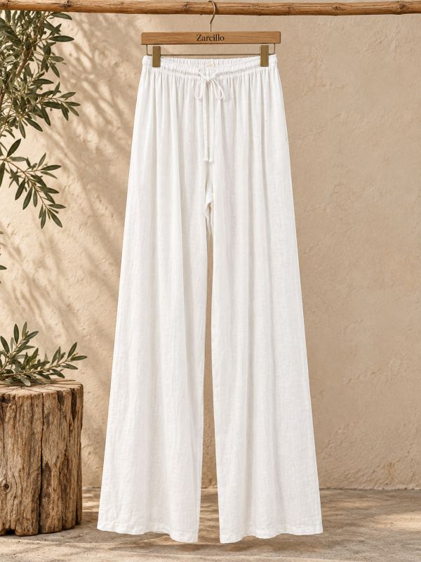 Pantalón largo lino blanco cintura...