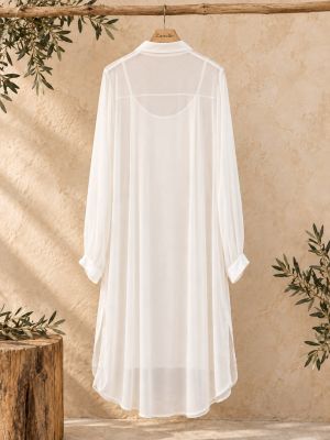 Vestido camisero de seda blanco con combinación 2