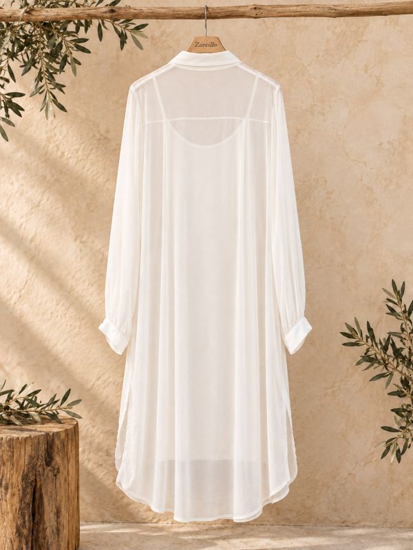 Vestido camisero de seda blanco con...