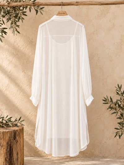 Vestido camisero de seda blanco con combinación