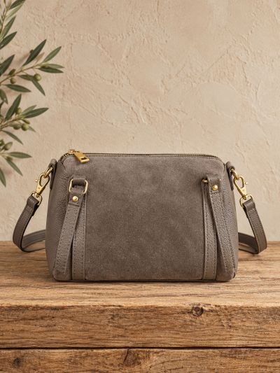 Bolso de piel combinado piel de ante taupe