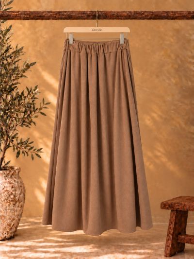 Falda larga de antelina camel