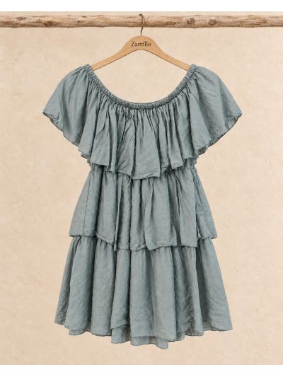 Blusa gasa verde musgo volantones