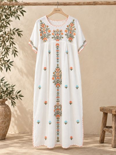 Vestido flores salmon y turquesa