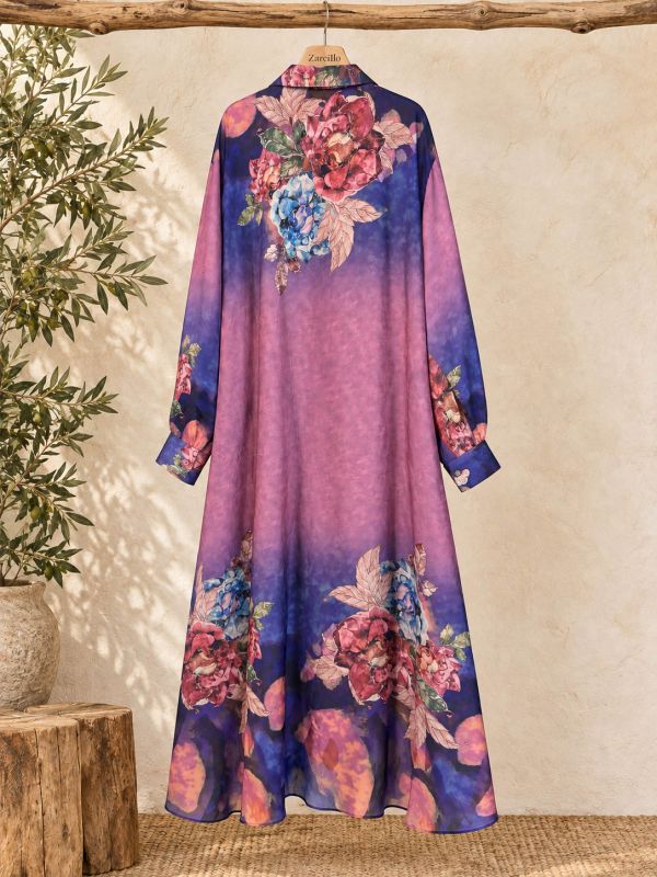 Vestido camisero morado estampado...