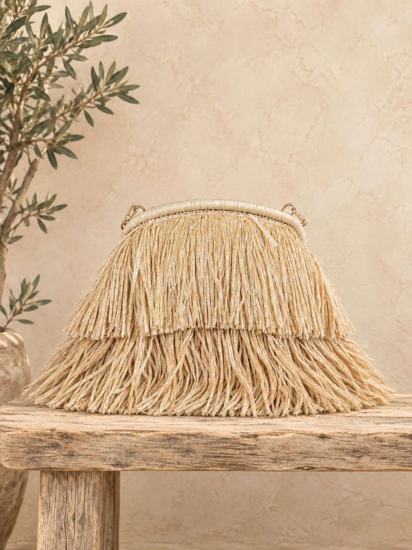 Bolso rafia de mano color natural con...