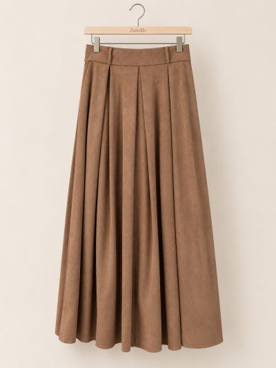 Falda larga de antelina camel