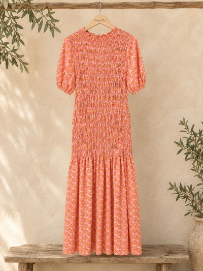 Vestido midi cuerpo panal coral y amarillo