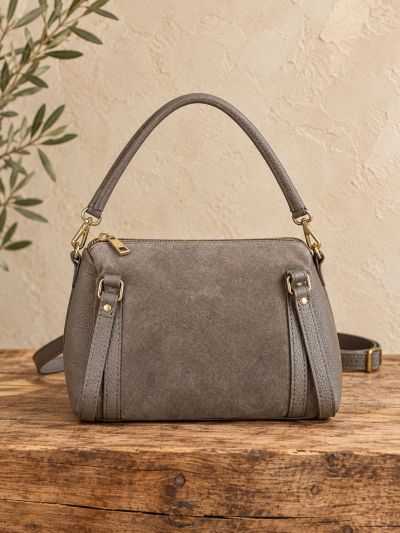 Bolso de piel combinado piel de ante taupe