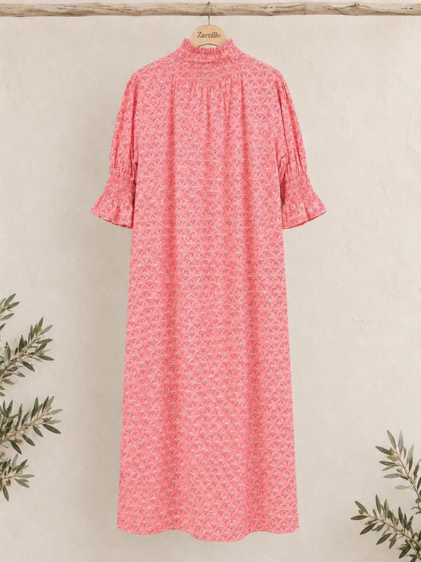 Vestido camisero cuello nido abeja rosa