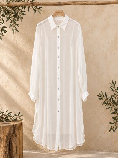 Vestido camisero de seda blanco con combinación