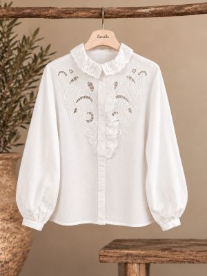 Blusa blanca volantes y encaje calado estilo romàntico. 2