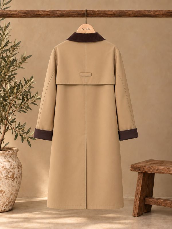 Gabardina larga camel cuello de pana...