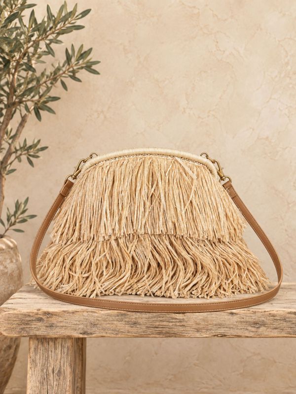 Bolso rafia de mano color natural con...