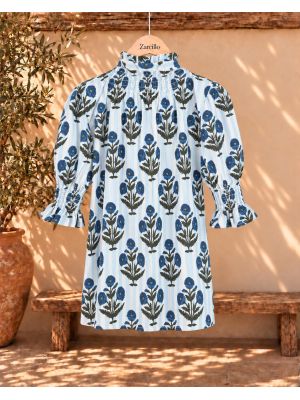 Blusa rayas celeste estampado floral  cuello y puños... 2