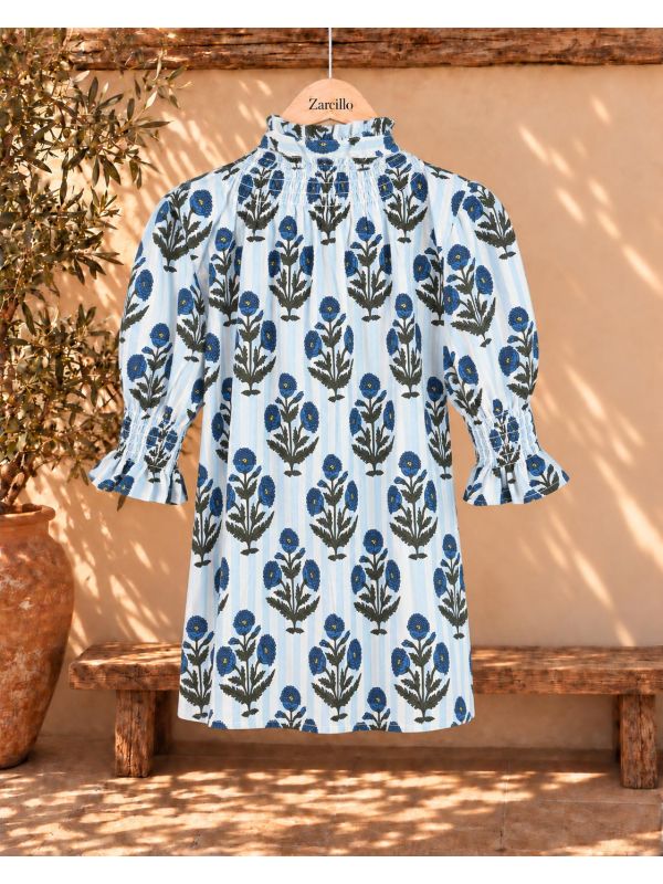 Blusa rayas celeste estampado floral...