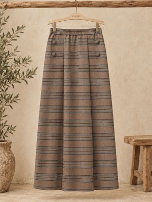 Falda mujer cuadros  tonos marrones y azul con tabala... 2