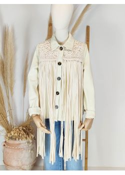 Chaqueta vaquera beige macramé