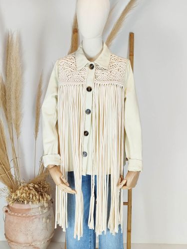 Chaqueta vaquera beige macramé