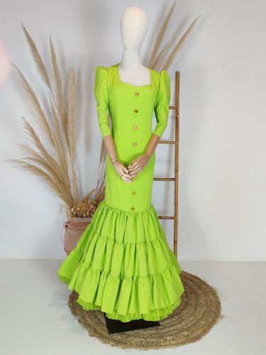 Traje de flamenca sirena verde lima